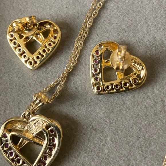Classic Gold Over Sterling Ruby Heart jewelry set - Picture 10 of 11
